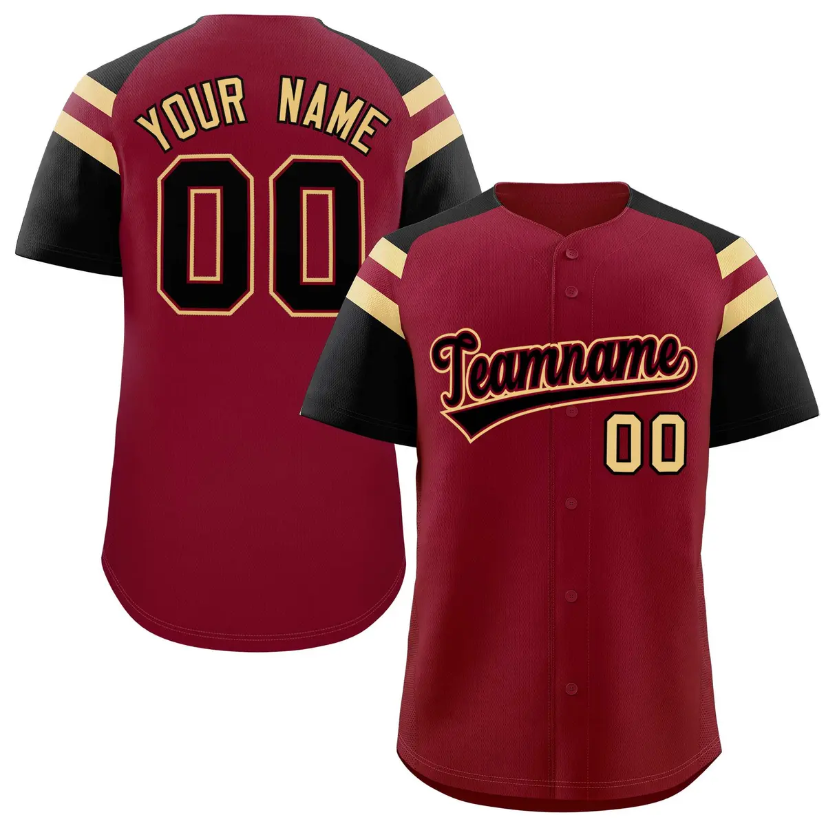 Crimson Black Contrast Raglan Sleeves Baseball Jersey
