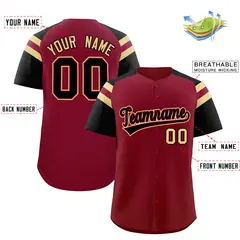 Crimson Black Contrast Raglan Sleeves Baseball Jersey 2