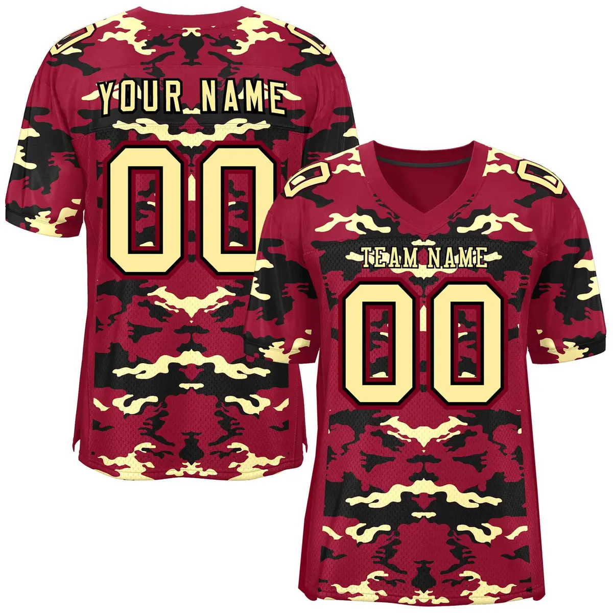 Crimson Black-Cream Camo Authentic Football Jersey