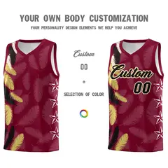 Crimson Black Feather Series Graffiti Pattern Basketball Jersey 3