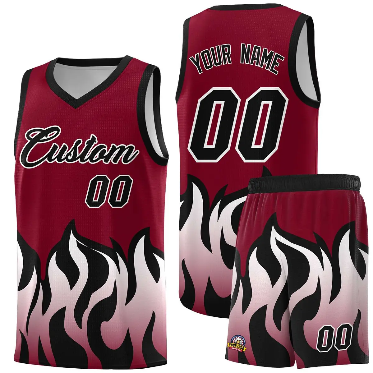 Crimson Black Flame Hem Fashion Sports Basketball Jersey
