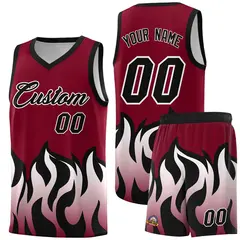 Crimson Black Flame Hem Fashion Sports Basketball Jersey 1