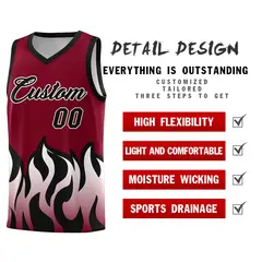 Crimson Black Flame Hem Fashion Sports Basketball Jersey 2