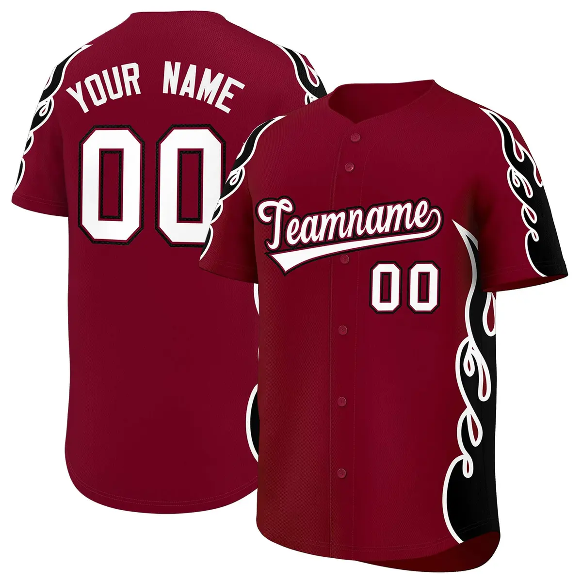 Crimson Black Flame Outline Side Pattern Basketball Jersey