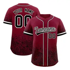 Crimson Black Floral Gradient Full Button Baseball Jersey 1