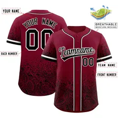 Crimson Black Floral Gradient Full Button Baseball Jersey 2