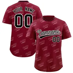 Crimson Black Full Button Graffiti Text Baseball Jersey