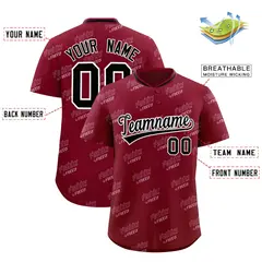 Crimson Black Full Button Graffiti Text Baseball Jersey 2