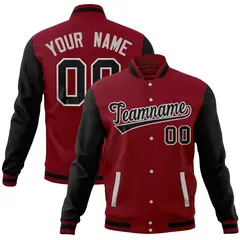 Crimson Black Full-Snap Raglan Varsity Letterman Baseball Jacket