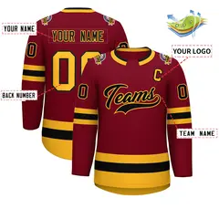 Crimson Black-Gold Classic Hockey Jersey 2