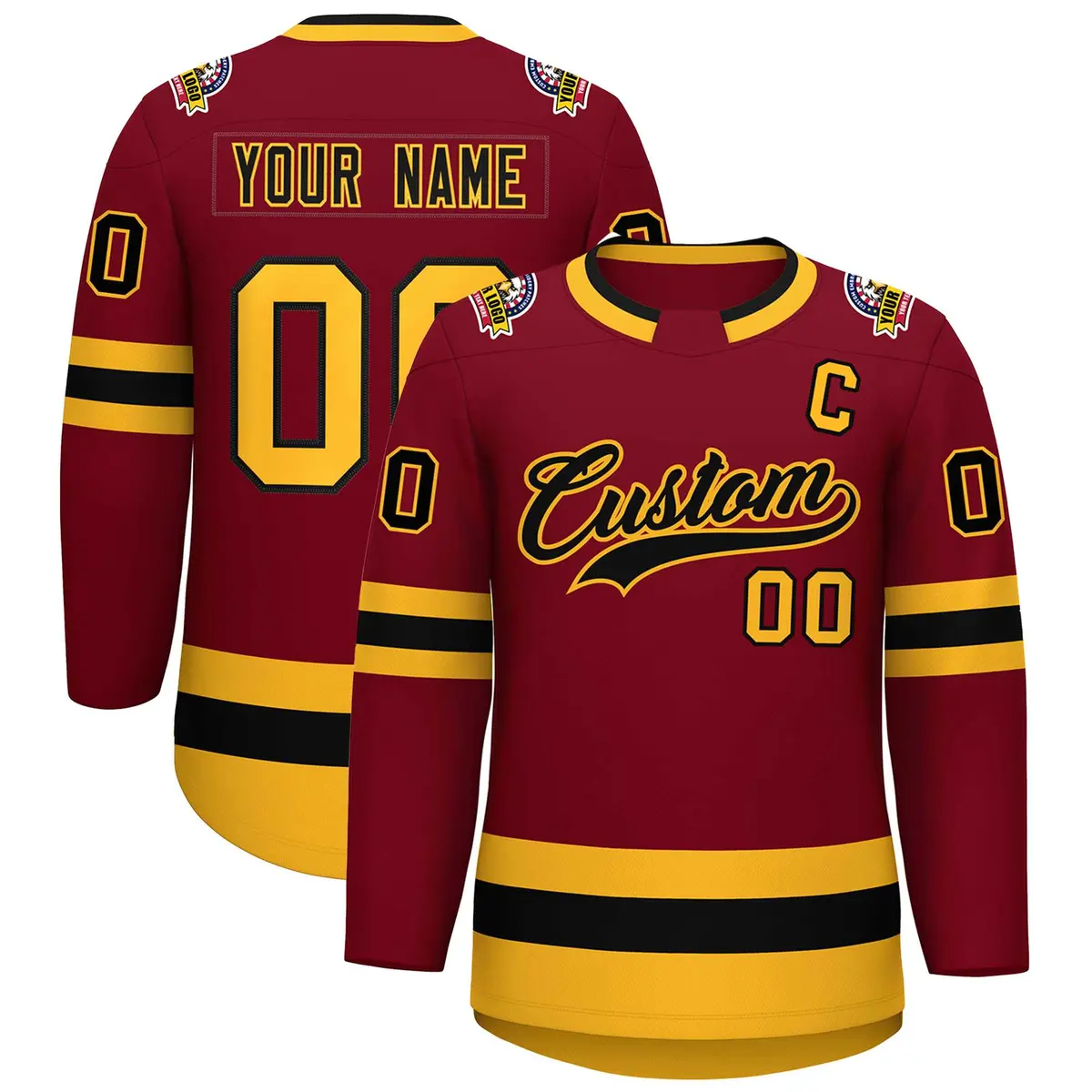 Crimson Black-Gold Classic Hockey Jersey