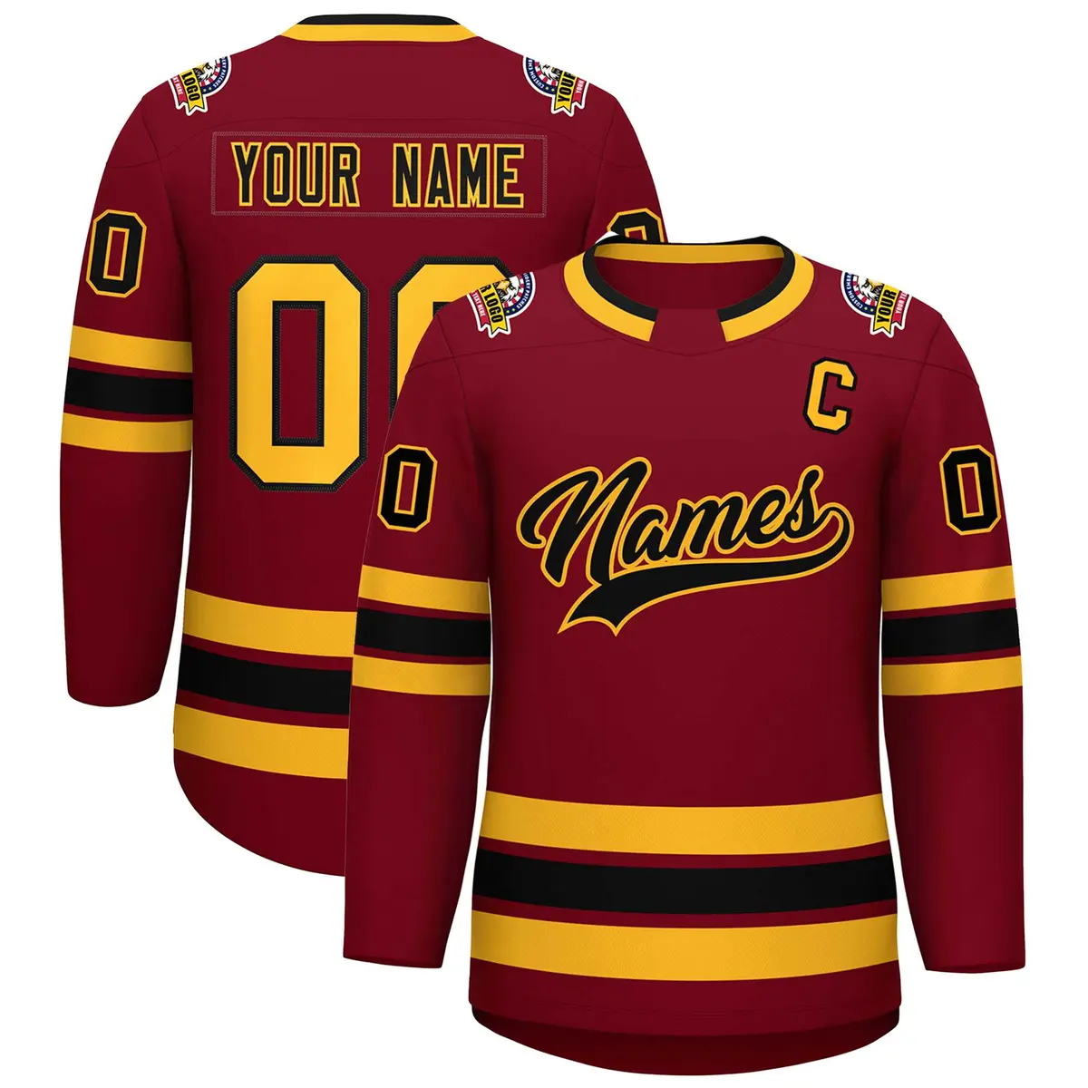 Crimson Black-Gold Classic Hockey Jersey