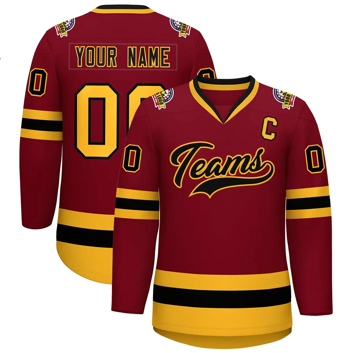 Crimson Black-Gold Classic Hockey Jersey