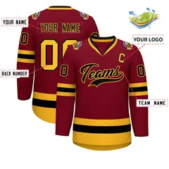 Crimson Black-Gold Classic Hockey Jersey 2