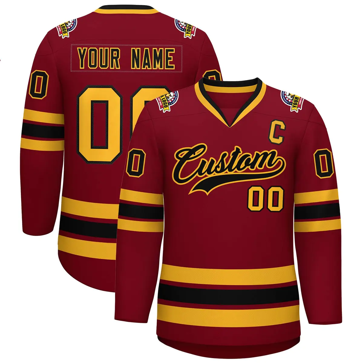 Crimson Black-Gold Classic Hockey Jersey
