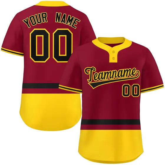 Crimson Black-Gold Color Block Two-Button Softball Jersey
