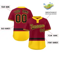Crimson Black-Gold Color Block Two-Button Softball Jersey 2