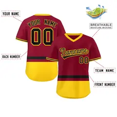 Crimson Black-Gold Color Block V-Neck Baseball Jersey 2