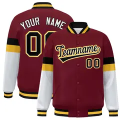 Crimson Black-Gold Color Block Varsity Full-Snap Baseball Jacket