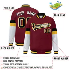 Crimson Black-Gold Color Block Varsity Full-Snap Baseball Jacket 2