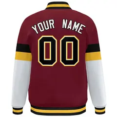 Crimson Black-Gold Color Block Varsity Full-Snap Baseball Jacket 4