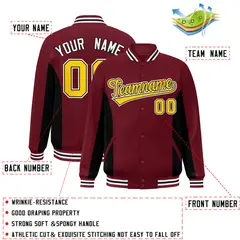 Crimson Black-Gold Full-Snap Color Block Varsity Letterman Jacket 2