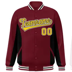Crimson Black-Gold Full-Snap Color Block Varsity Letterman Jacket 3