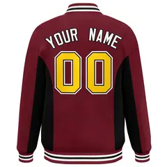 Crimson Black-Gold Full-Snap Color Block Varsity Letterman Jacket 4