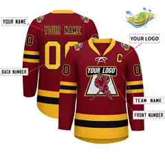 Crimson Black-Gold Lace-Up Neck Hockey Jersey 2