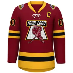 Crimson Black-Gold Lace-Up Neck Hockey Jersey 3