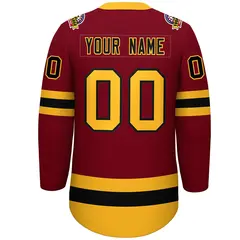 Crimson Black-Gold Lace-Up Neck Hockey Jersey 4
