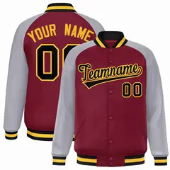 Crimson Black-Gold Raglan Varsity Letterman Full-Snap Jacket 1
