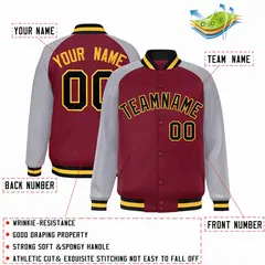 Crimson Black-Gold Raglan Varsity Letterman Full-Snap Jacket 2