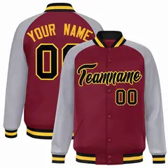 Crimson Black-Gold Raglan Varsity Letterman Full-Snap Jacket 1