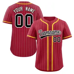 Crimson Black-Gold Stripe Full Button Baseball Jersey
