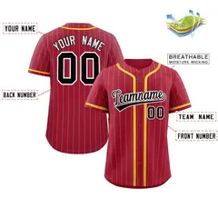 Crimson Black-Gold Stripe Full Button Baseball Jersey 2