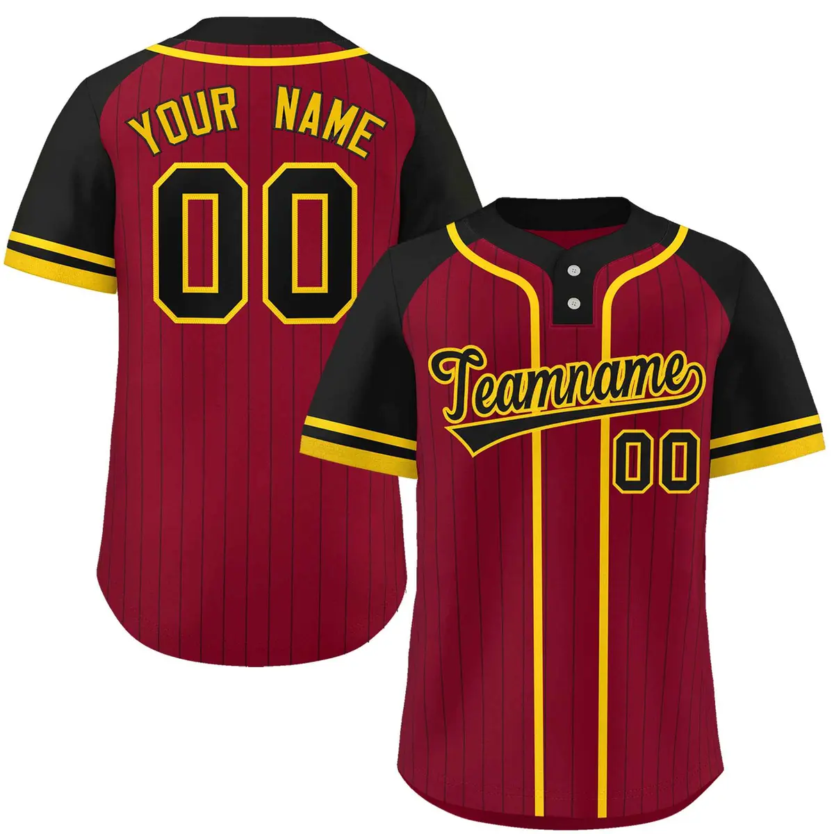 Crimson Black-Gold Stripe Raglan Two-Button Softball Jersey