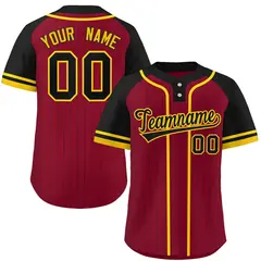 Crimson Black-Gold Stripe Raglan Two-Button Softball Jersey