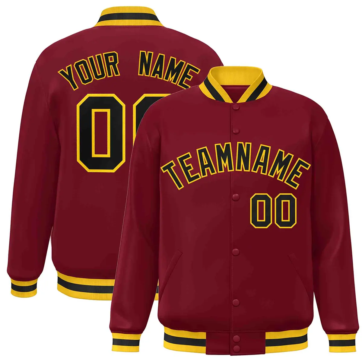 Crimson Black-Gold Varsity Full-Snap Letterman Jacket