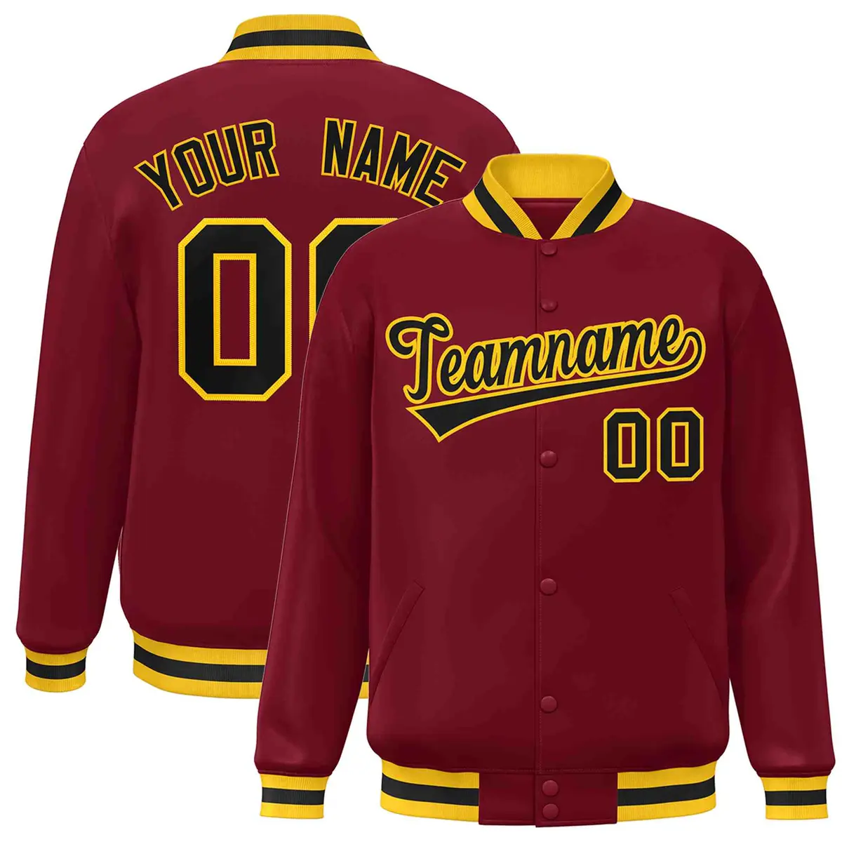 Crimson Black-Gold Varsity Full-Snap Letterman Jacket