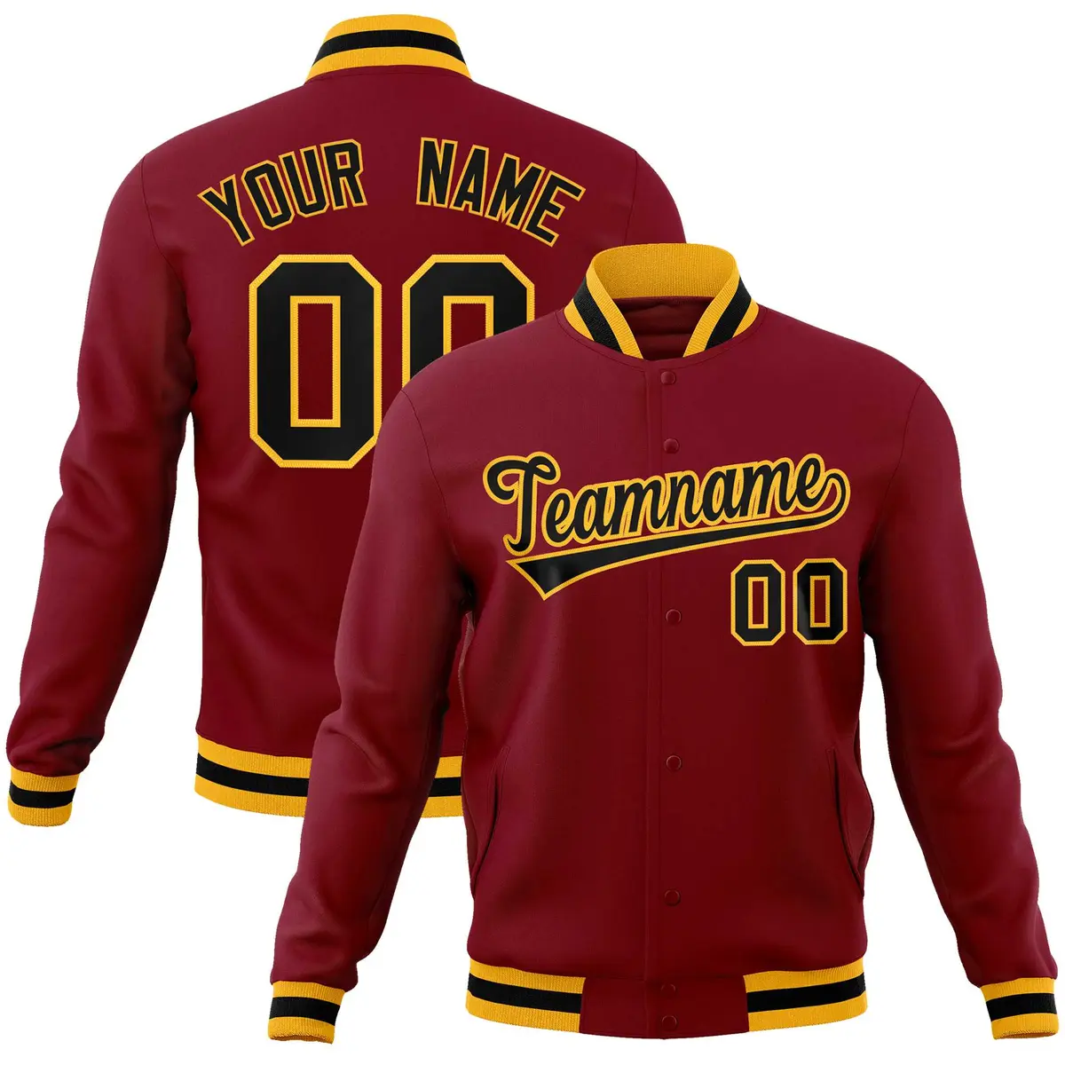 Crimson Black-Gold Varsity Full-Snap Letterman Jacket
