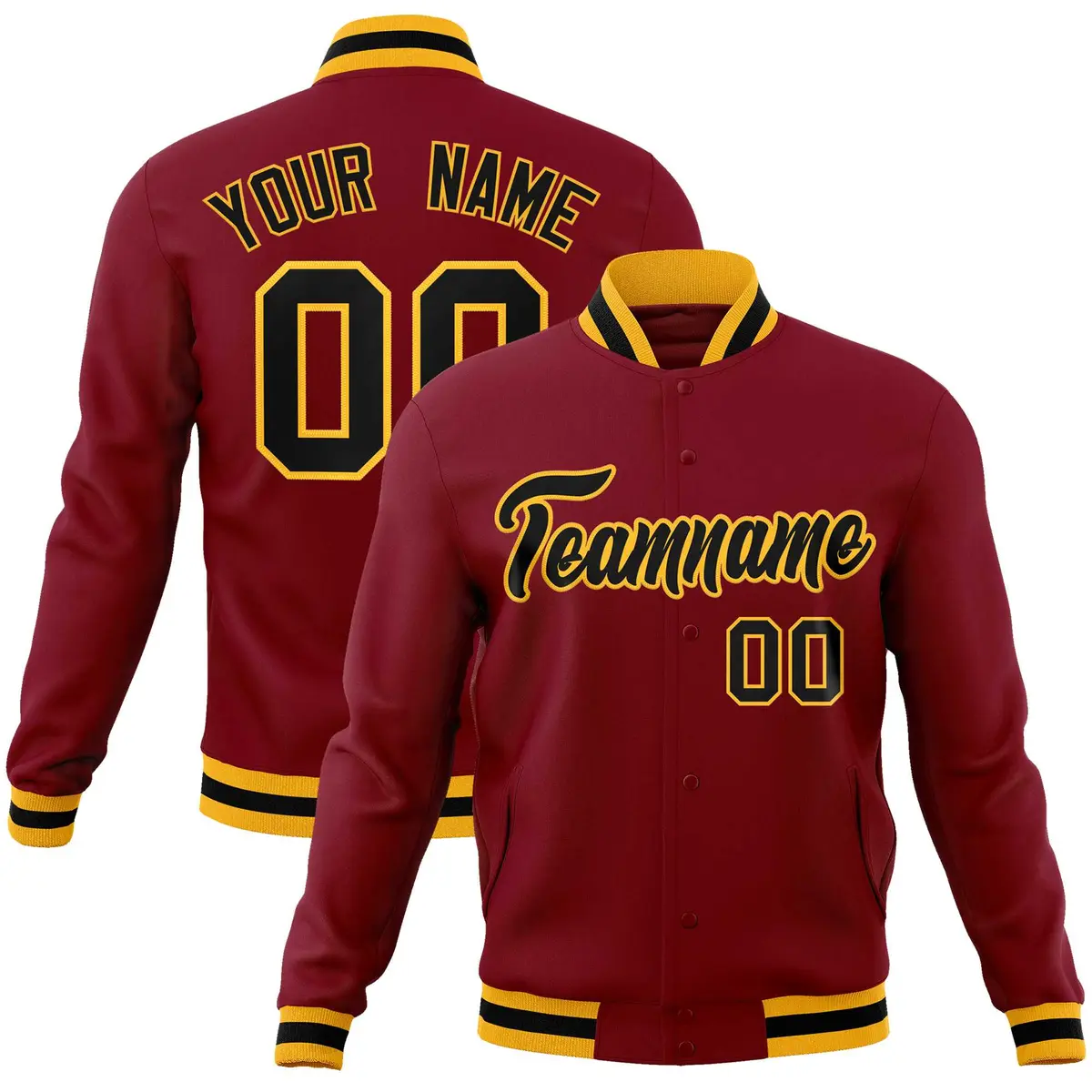 Crimson Black-Gold Varsity Full-Snap Letterman Jacket