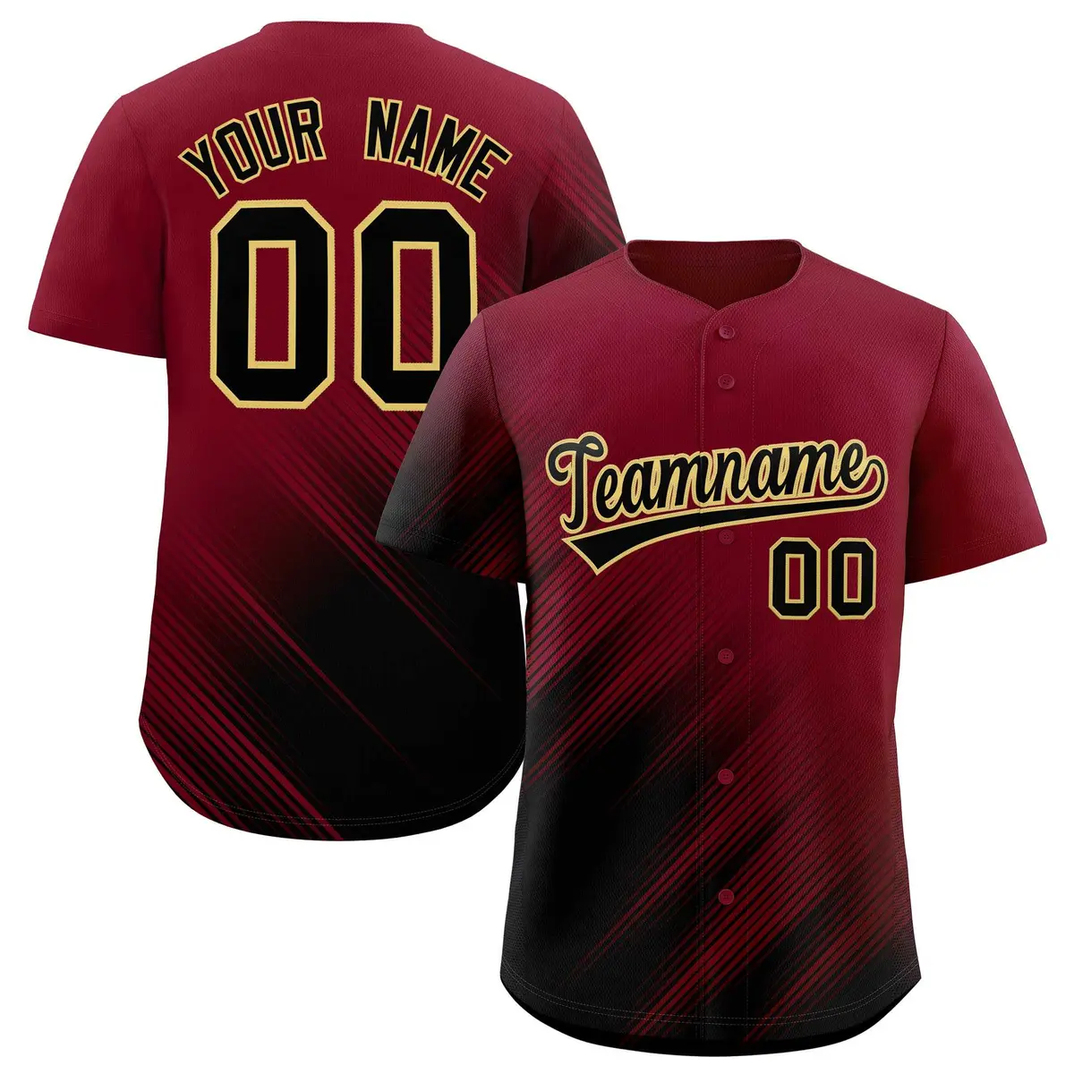 Crimson Black Gradient Diagonal Stripe Baseball Jersey