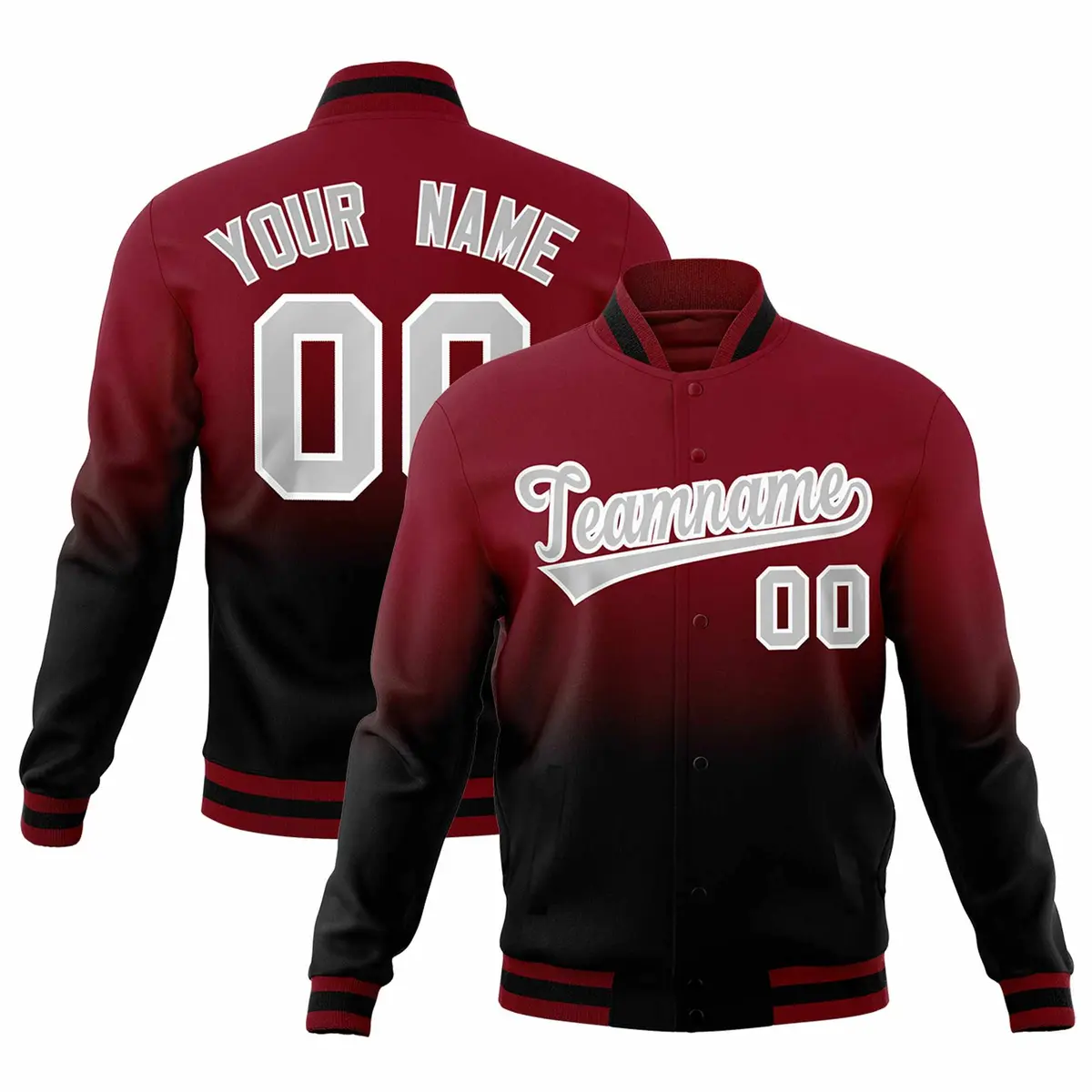 Crimson Black Gradient Full-Snap Varsity Letterman Jacket