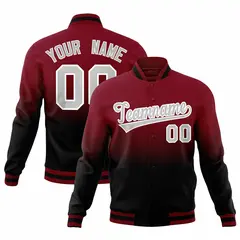 Crimson Black Gradient Full-Snap Varsity Letterman Jacket 1
