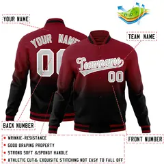 Crimson Black Gradient Full-Snap Varsity Letterman Jacket 2