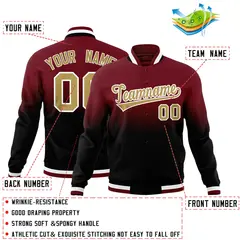 Crimson Black Gradient Full-Snap Varsity Letterman Jacket 2