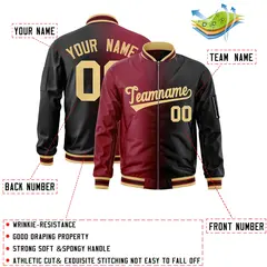 Crimson Black Gradient Full-Zip Letterman Bomber Jacket 2
