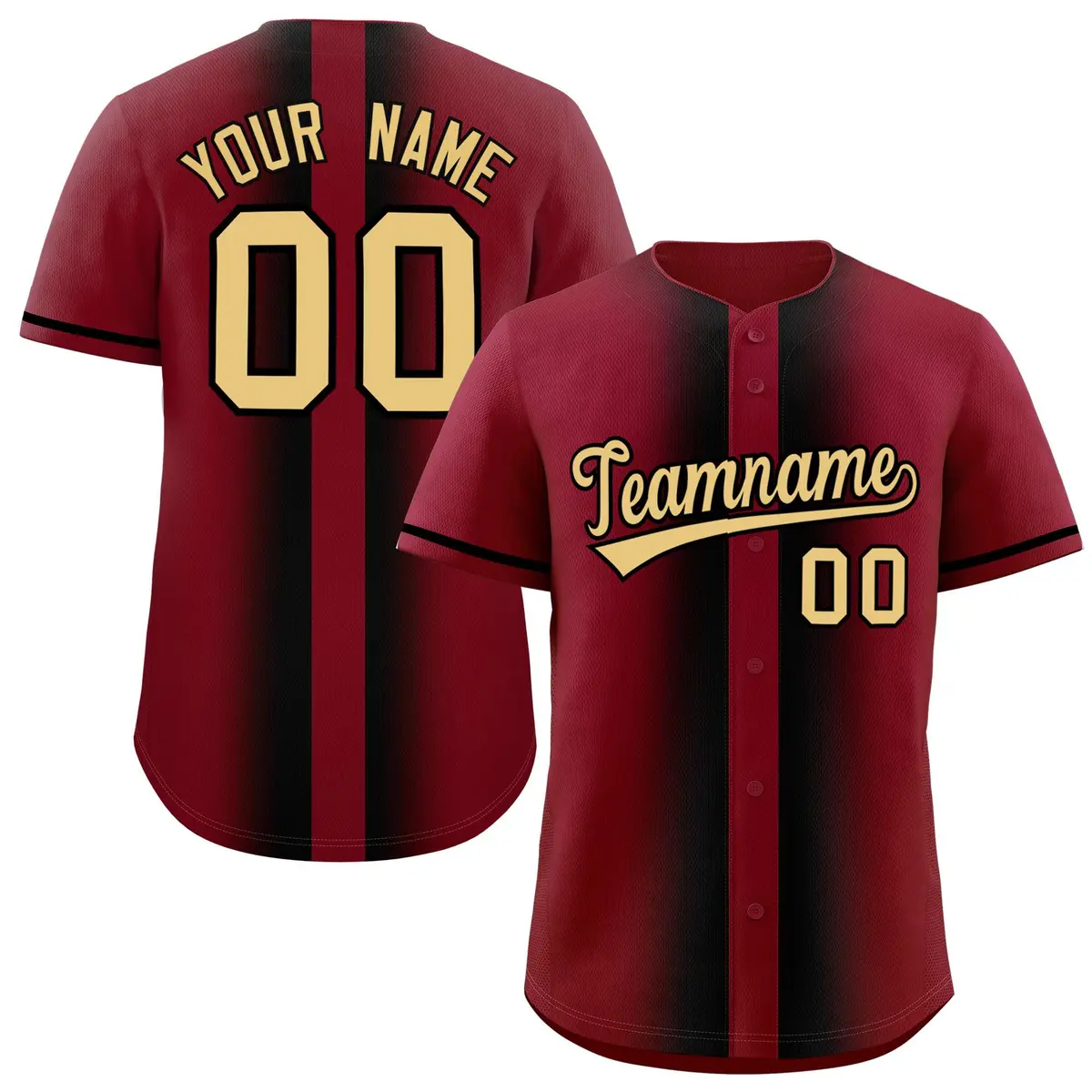 Crimson Black Gradient Lapel Fashion Baseball Jersey