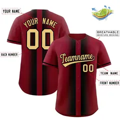 Crimson Black Gradient Lapel Fashion Baseball Jersey 2